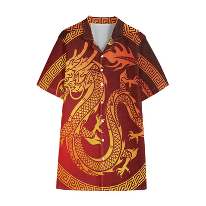 Chinese Dragon Zodiac Sign Print Cotton Hawaiian Shirt