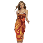 Chinese Dragon Zodiac Sign Print Cross Back Cami Dress