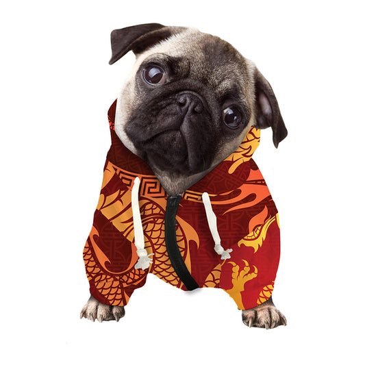 Chinese Dragon Zodiac Sign Print Dog Zip Up Hoodie