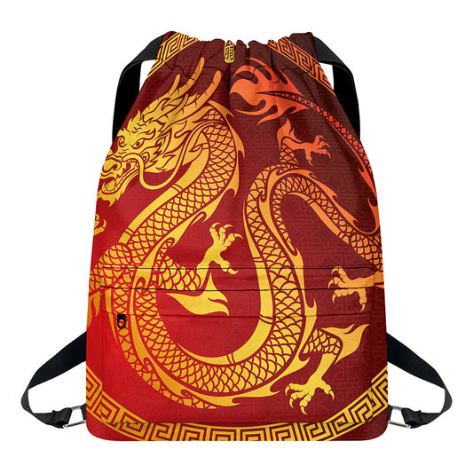 Chinese Dragon Zodiac Sign Print Drawstring Backpack