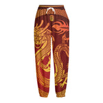 Chinese Dragon Zodiac Sign Print Fleece Lined Knit Pants