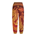Chinese Dragon Zodiac Sign Print Fleece Lined Knit Pants
