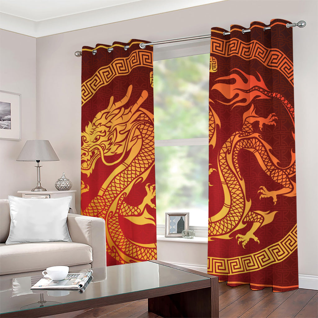 Chinese Dragon Zodiac Sign Print Grommet Curtains