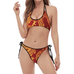 Chinese Dragon Zodiac Sign Print Halter Scoop Tie Side Bikini