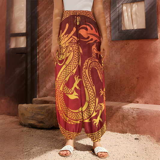 Chinese Dragon Zodiac Sign Print Harem Pants