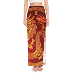 Chinese Dragon Zodiac Sign Print High Slit Maxi Skirt