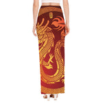 Chinese Dragon Zodiac Sign Print High Slit Maxi Skirt