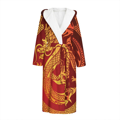 Chinese Dragon Zodiac Sign Print Hooded Bathrobe