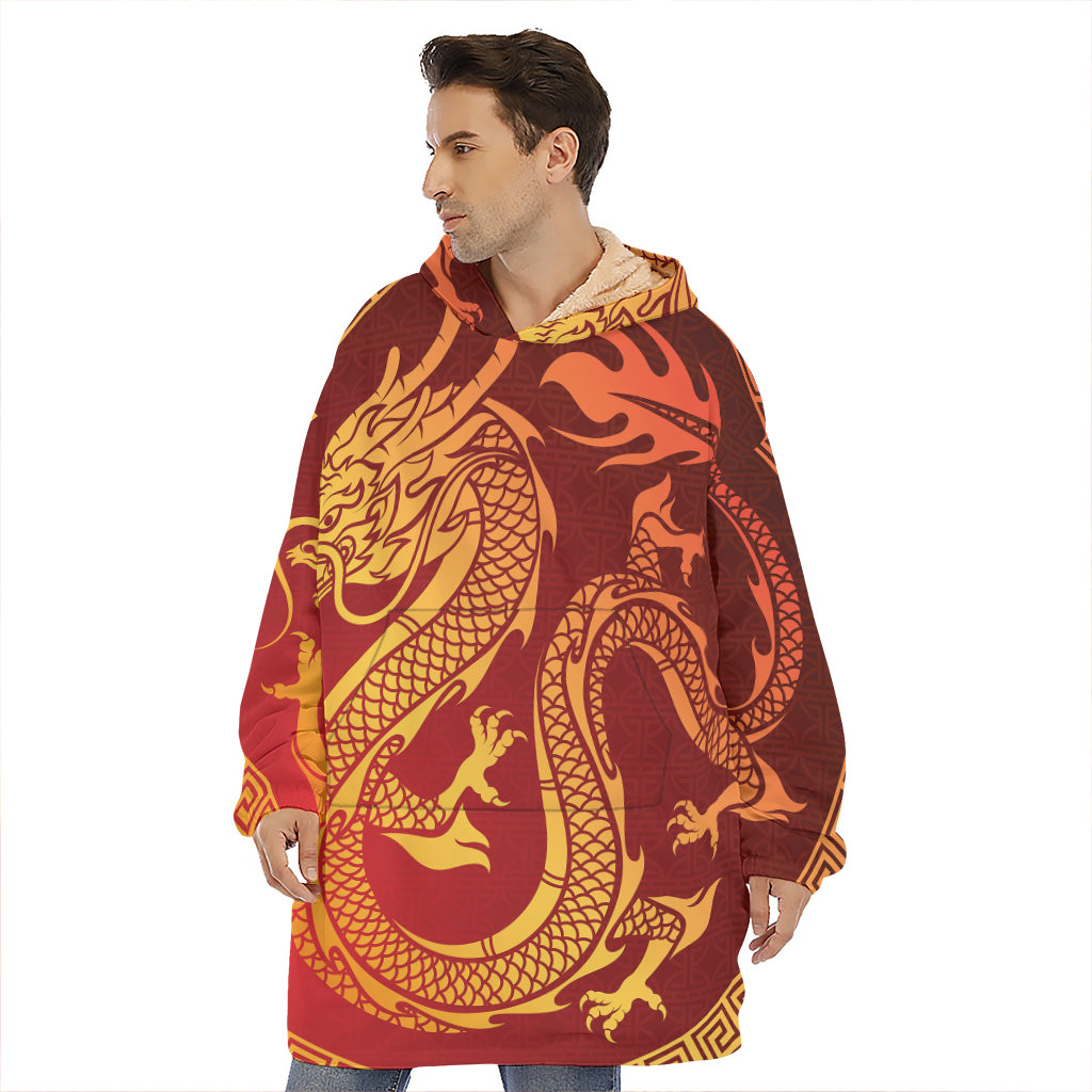Chinese Dragon Zodiac Sign Print Hoodie Blanket