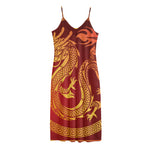 Chinese Dragon Zodiac Sign Print Jersey Midi Cami Dress