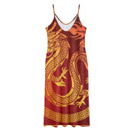 Chinese Dragon Zodiac Sign Print Jersey Midi Cami Dress
