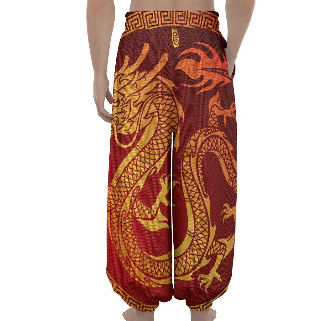 Chinese Dragon Zodiac Sign Print Lantern Pants