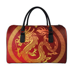 Chinese Dragon Zodiac Sign Print Leather Duffle Bag