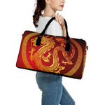 Chinese Dragon Zodiac Sign Print Leather Duffle Bag