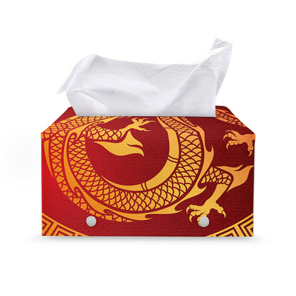Chinese Dragon Zodiac Sign Print Leather Tissue Box Cover