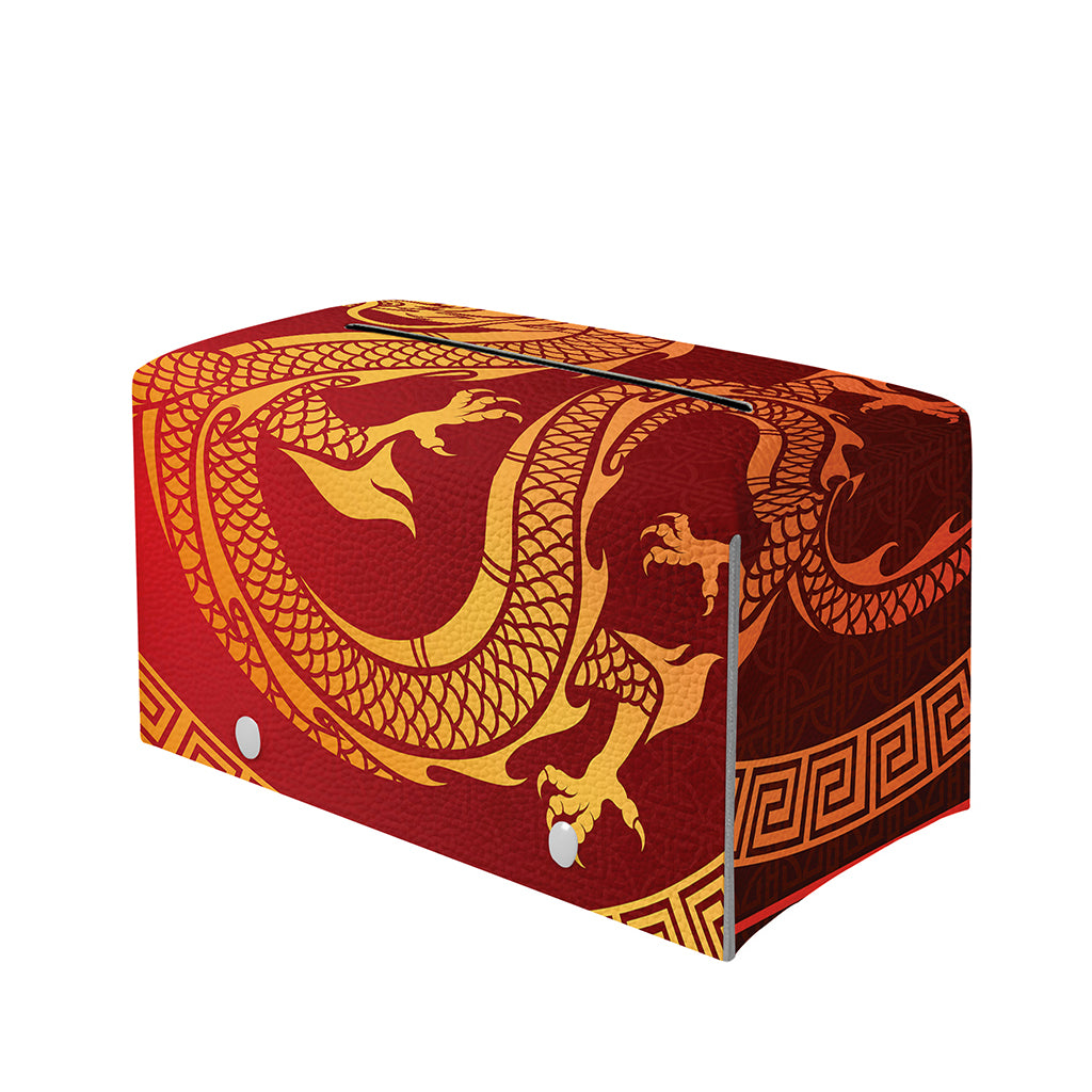 Chinese Dragon Zodiac Sign Print Leather Tissue Box Cover