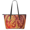 Chinese Dragon Zodiac Sign Print Leather Tote Bag With Zipper