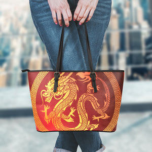 Chinese Dragon Zodiac Sign Print Leather Tote Bag