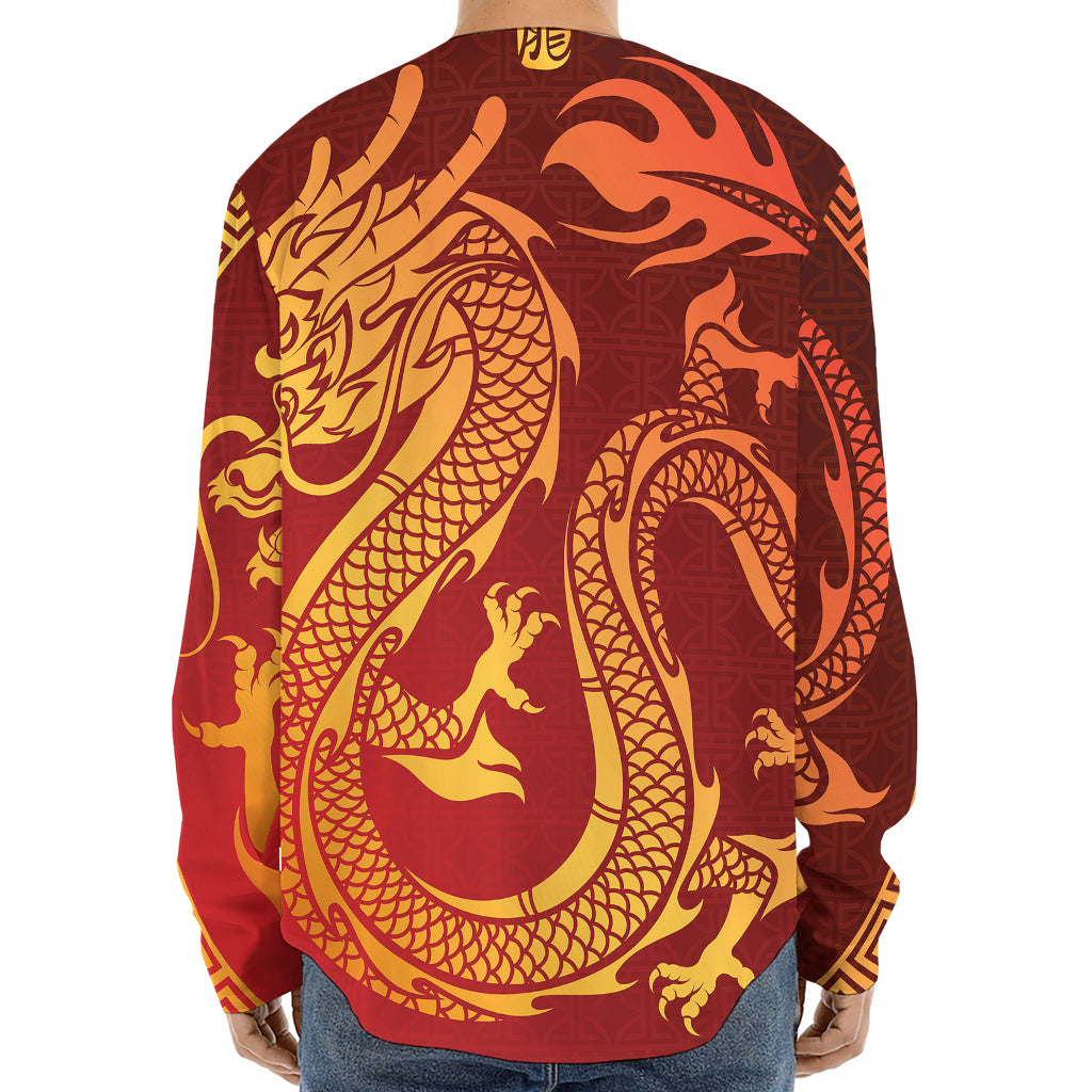 Chinese Dragon Zodiac Sign Print Long Sleeve Baseball Jersey