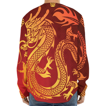 Chinese Dragon Zodiac Sign Print Long Sleeve Baseball Jersey