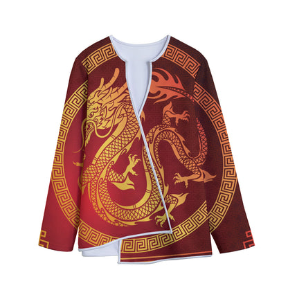 Chinese Dragon Zodiac Sign Print Long Sleeve Short Coat
