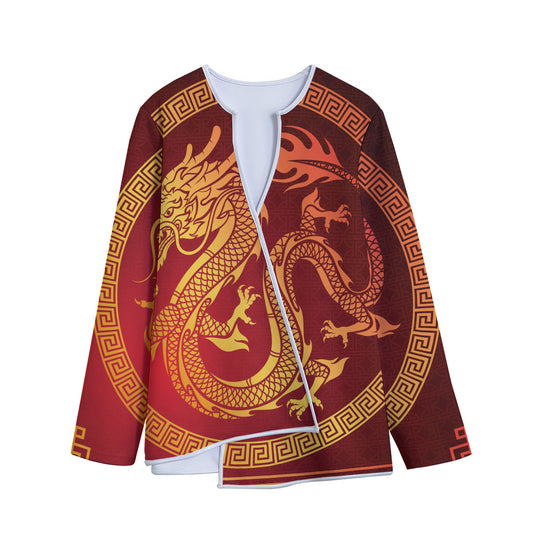 Chinese Dragon Zodiac Sign Print Long Sleeve Short Coat