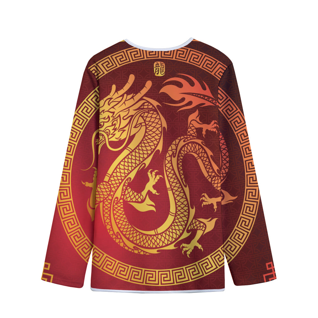 Chinese Dragon Zodiac Sign Print Long Sleeve Short Coat