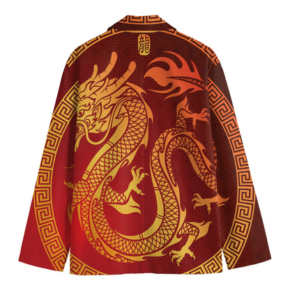 Chinese Dragon Zodiac Sign Print Men's Cotton Blazer