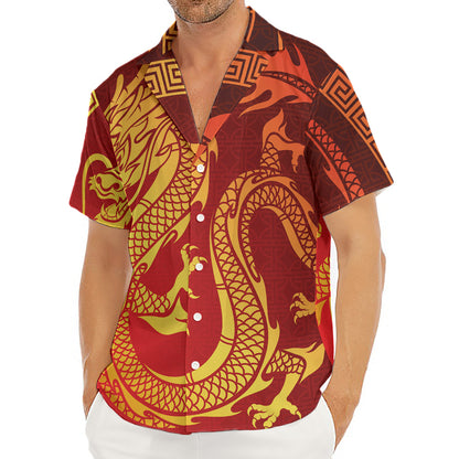 Chinese Dragon Zodiac Sign Print Men's Deep V-Neck Shirt