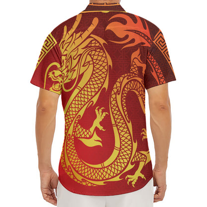 Chinese Dragon Zodiac Sign Print Men's Deep V-Neck Shirt