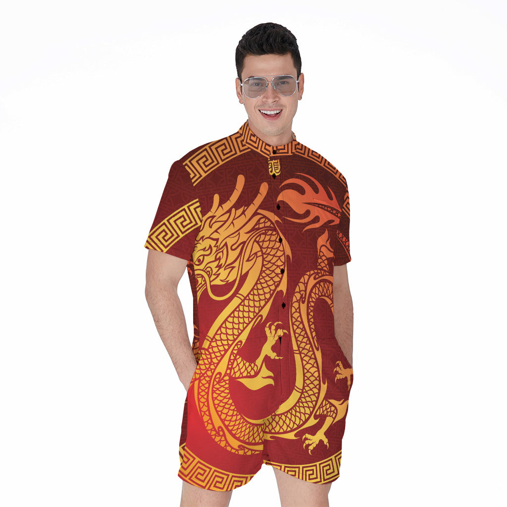 Chinese Dragon Zodiac Sign Print Men's Rompers