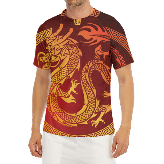 Chinese Dragon Zodiac Sign Print Men's Short Sleeve Rash Guard