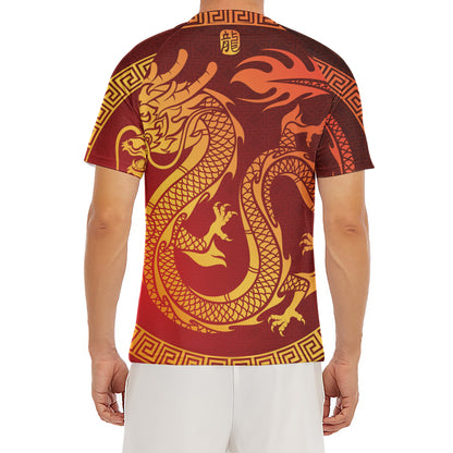 Chinese Dragon Zodiac Sign Print Men's Short Sleeve Rash Guard
