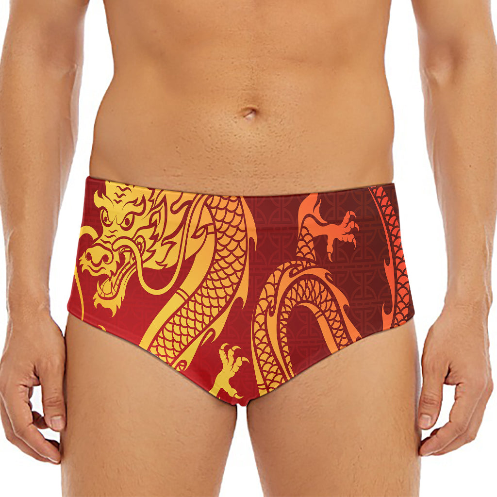 Chinese Dragon Zodiac Sign Print Men's Triangle Swim Briefs
