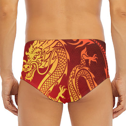 Chinese Dragon Zodiac Sign Print Men's Triangle Swim Briefs