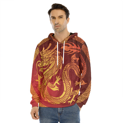 Chinese Dragon Zodiac Sign Print Men's Velvet Pullover Hoodie