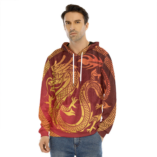 Chinese Dragon Zodiac Sign Print Men's Velvet Pullover Hoodie