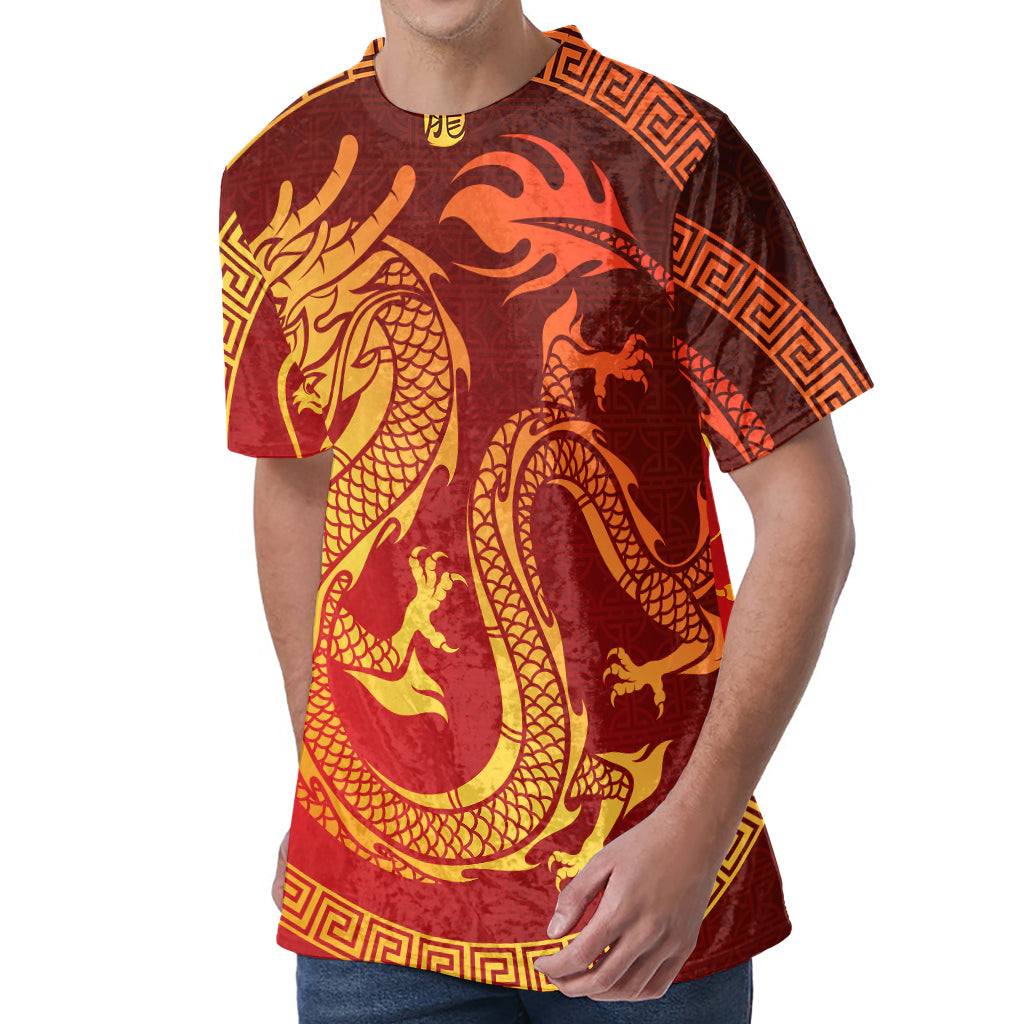 Chinese Dragon Zodiac Sign Print Men's Velvet T-Shirt