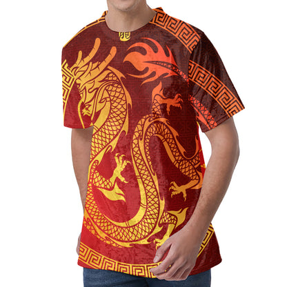 Chinese Dragon Zodiac Sign Print Men's Velvet T-Shirt
