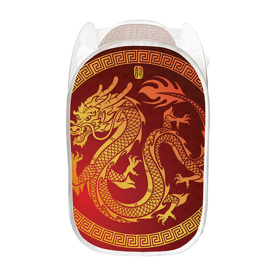 Chinese Dragon Zodiac Sign Print Mesh Laundry Hamper
