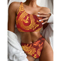 Chinese Dragon Zodiac Sign Print One Shoulder Bikini Set