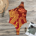 Chinese Dragon Zodiac Sign Print One Shoulder Bodysuit