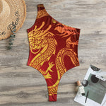 Chinese Dragon Zodiac Sign Print One Shoulder Bodysuit