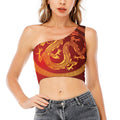 Chinese Dragon Zodiac Sign Print One Shoulder Crop Top