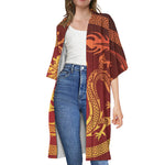 Chinese Dragon Zodiac Sign Print Open Front Beach Cover Up