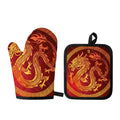 Chinese Dragon Zodiac Sign Print Oven Mitt And Pot Holder Set
