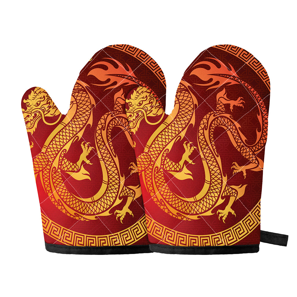 Chinese Dragon Zodiac Sign Print Oven Mitts