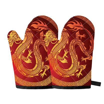 Chinese Dragon Zodiac Sign Print Oven Mitts