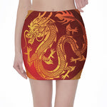 Chinese Dragon Zodiac Sign Print Pencil Mini Skirt