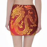 Chinese Dragon Zodiac Sign Print Pencil Mini Skirt